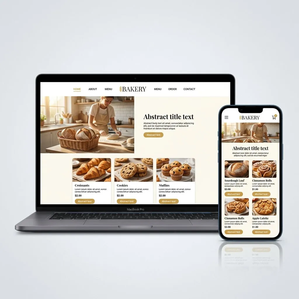 Platzhalterbild: Website einer Bäckerei auf Laptop und Smartphone