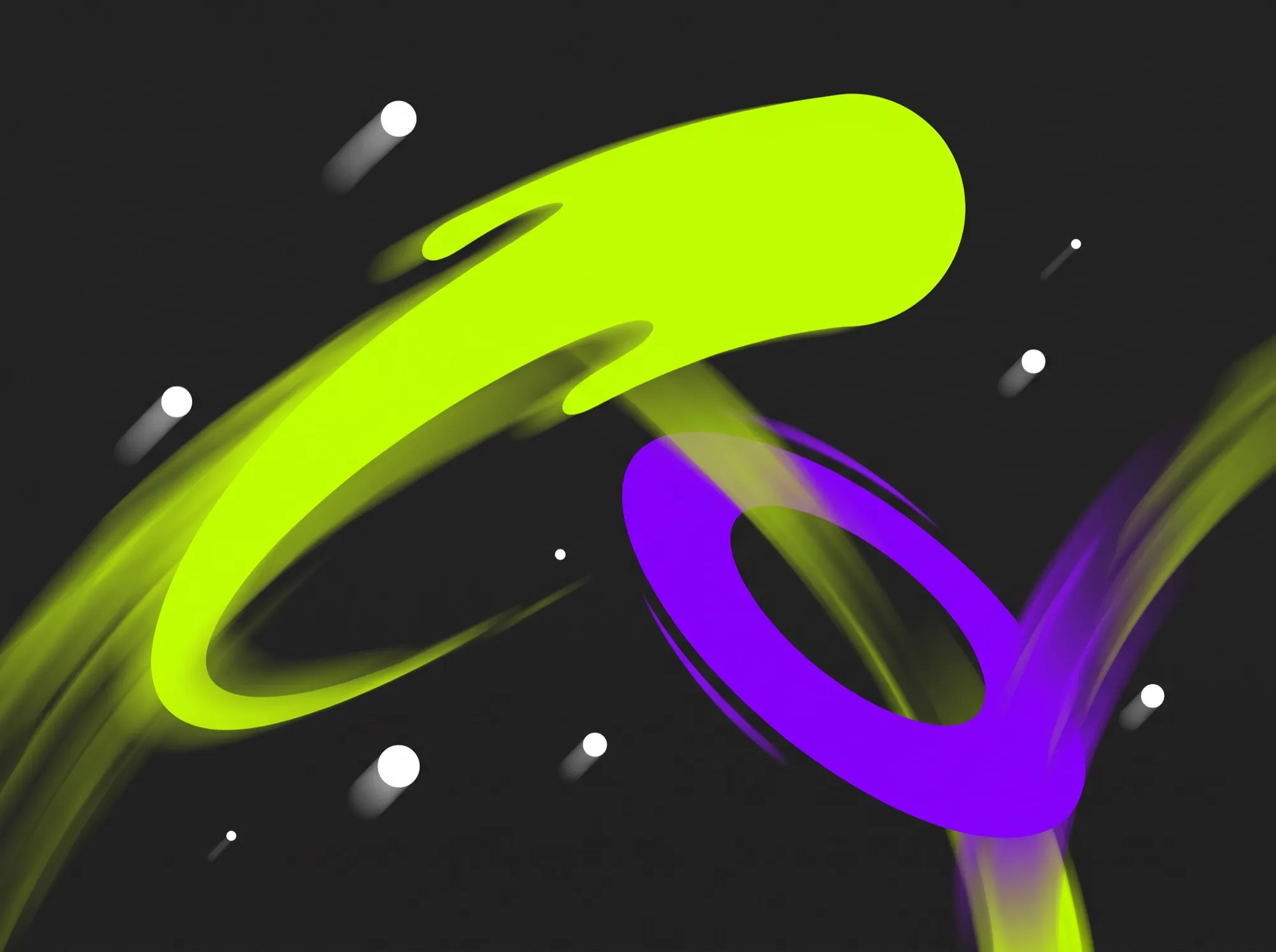 Platzhalterbild: Lime- und violette Formen in Bewegung auf dunklem Grund