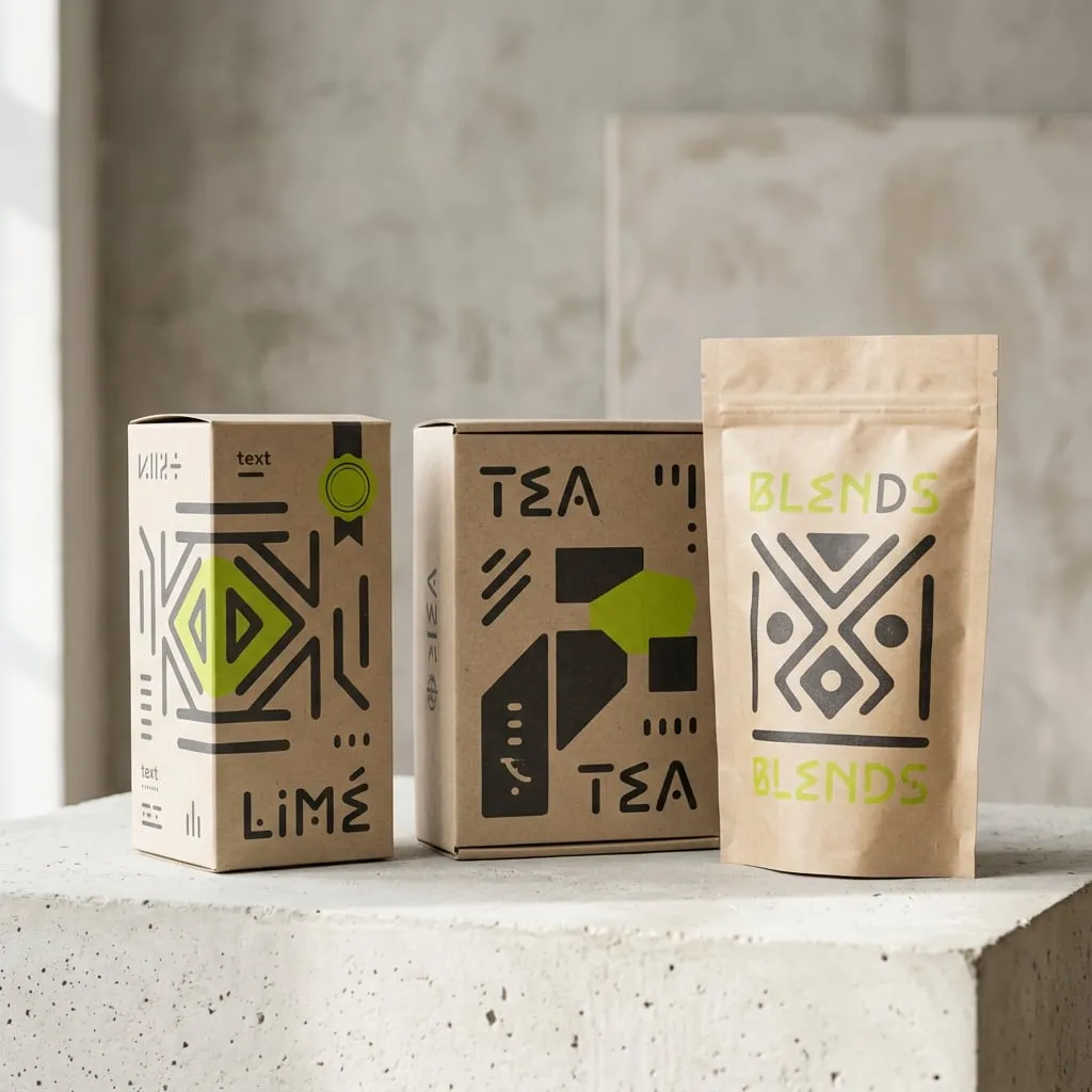 Platzhalterbild: Teeverpackungen aus Karton mit geometrischem Muster